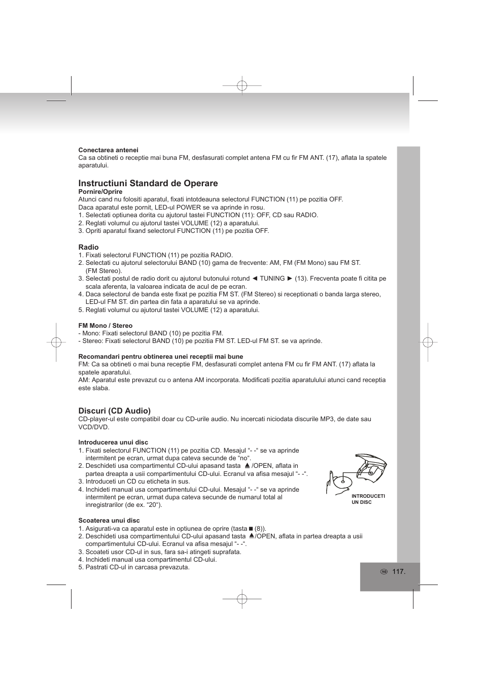 Instructiuni standard de operare, Discuri (cd audio) | Elta 2402N User Manual | Page 117 / 142