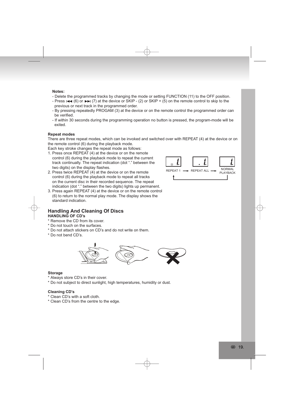 Handling and cleaning of discs | Elta 2402N User Manual | Page 19 / 142