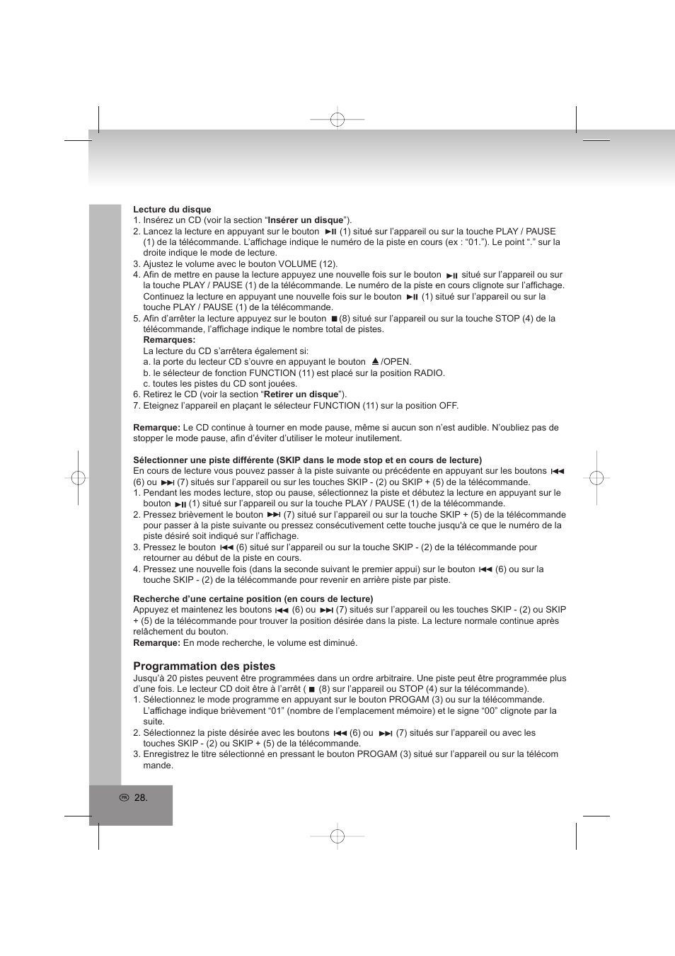 Programmation des pistes | Elta 2402N User Manual | Page 28 / 142