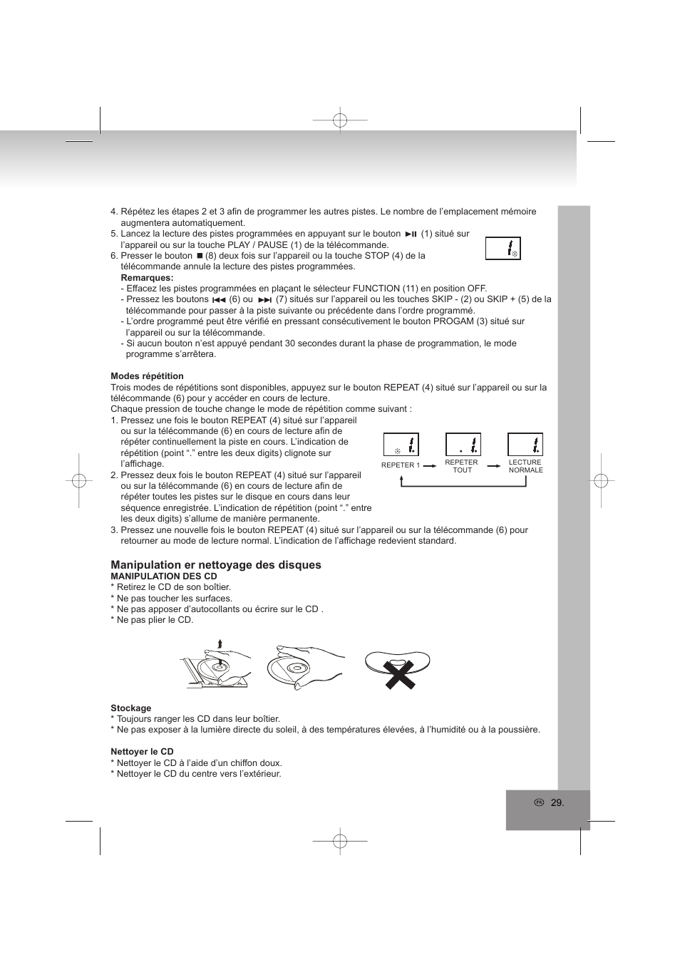 Manipulation er nettoyage des disques | Elta 2402N User Manual | Page 29 / 142