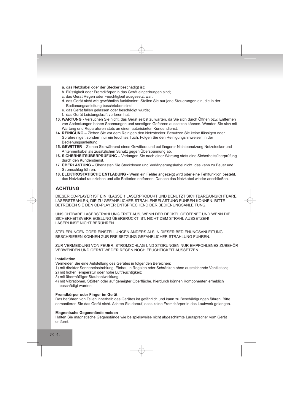 Achtung | Elta 2402N User Manual | Page 4 / 142