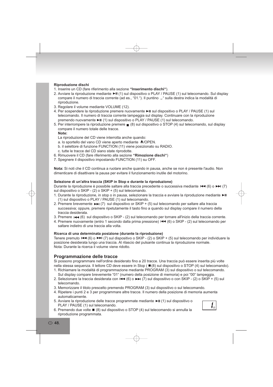 Programmazione delle tracce | Elta 2402N User Manual | Page 48 / 142