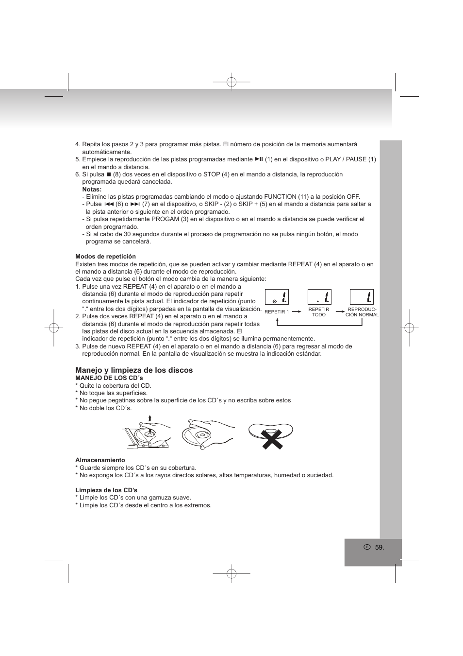 Manejo y limpieza de los discos | Elta 2402N User Manual | Page 59 / 142
