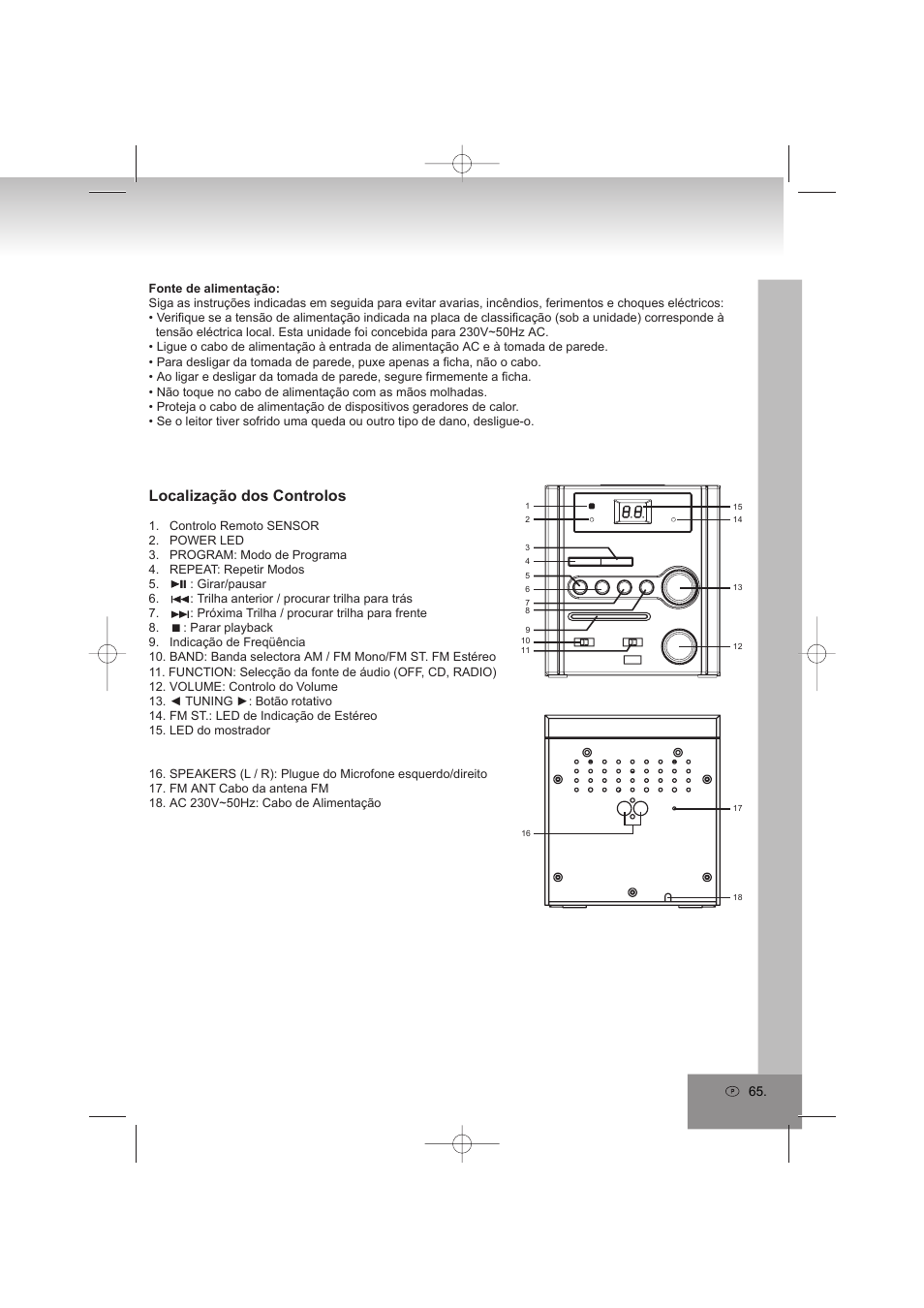 Localização dos controlos | Elta 2402N User Manual | Page 65 / 142