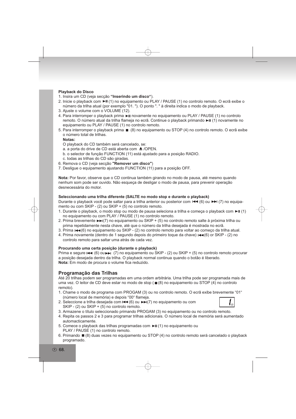 Programação das trilhas | Elta 2402N User Manual | Page 68 / 142