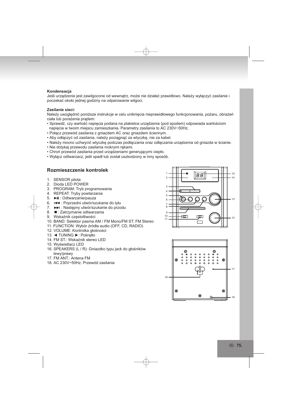 Rozmieszczenie kontrolek | Elta 2402N User Manual | Page 75 / 142