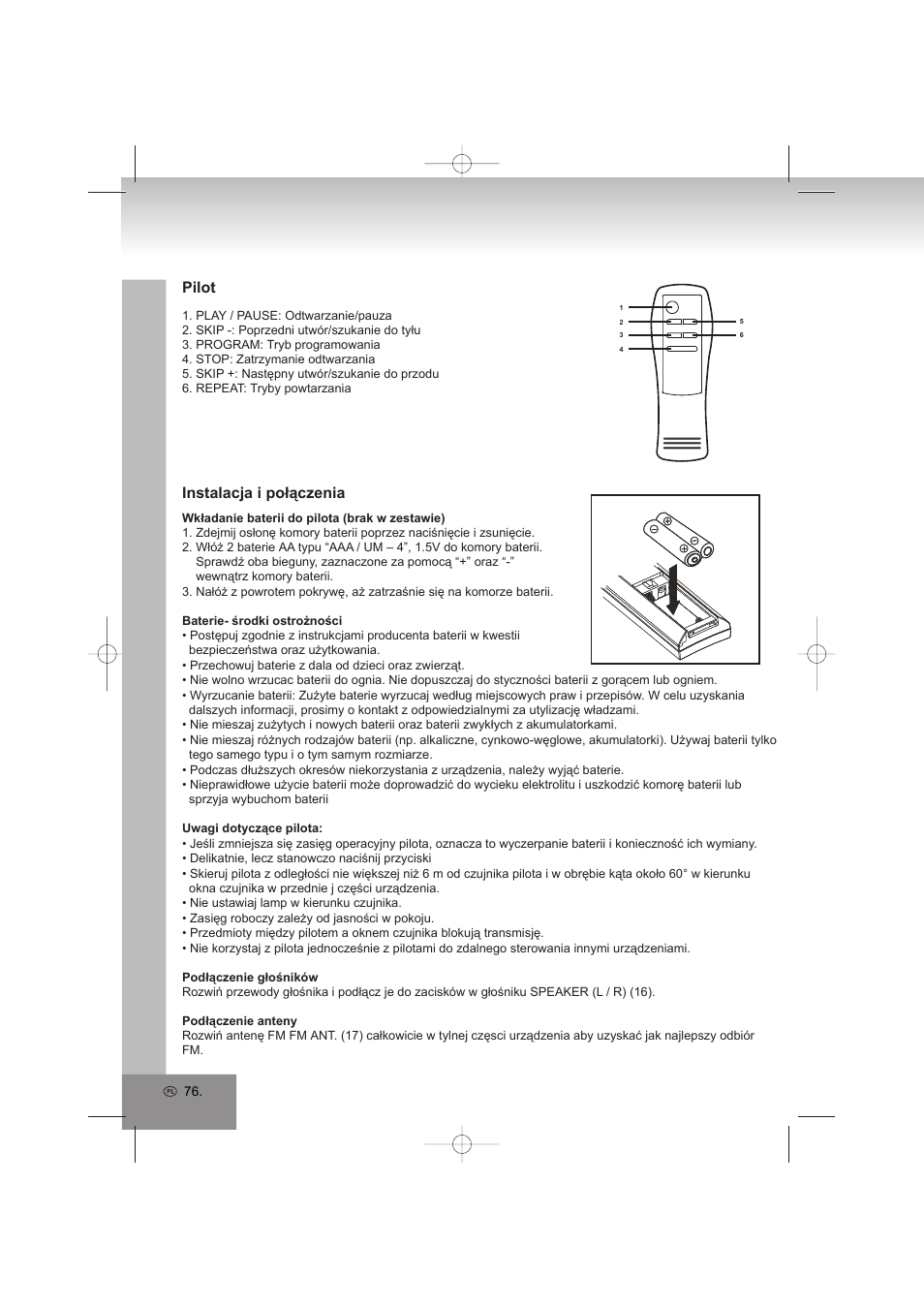 Pilot, Instalacja i połączenia | Elta 2402N User Manual | Page 76 / 142