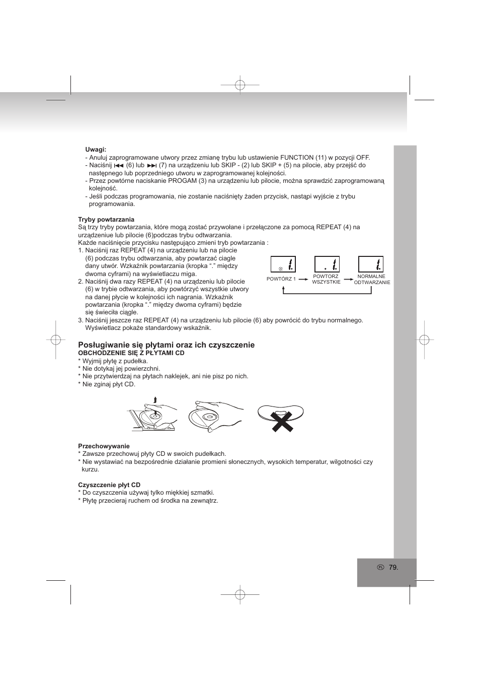 Posługiwanie się płytami oraz ich czyszczenie | Elta 2402N User Manual | Page 79 / 142