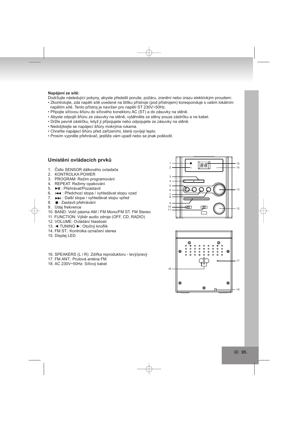 Umístění ovládacích prvků | Elta 2402N User Manual | Page 95 / 142