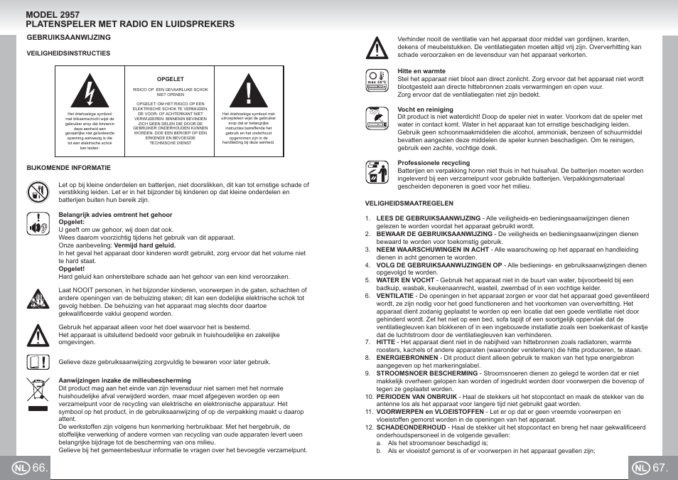 Elta 2957 im p066,67_nl.pdf, Model 2957 platenspeler met radio en luidsprekers | Elta 2957 User Manual | Page 34 / 57