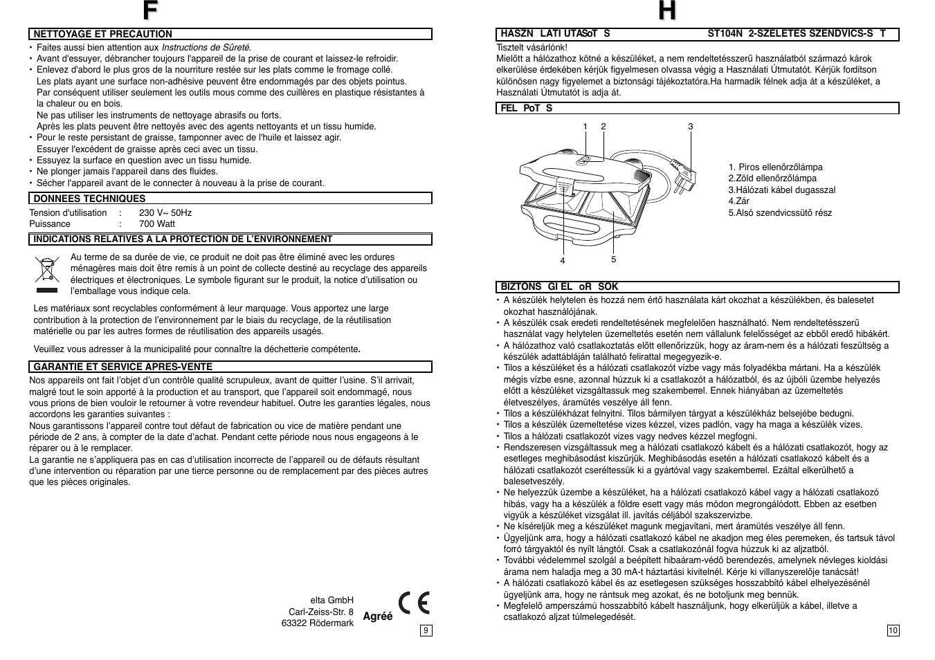 Fh h | Elta ST104N User Manual | Page 6 / 18