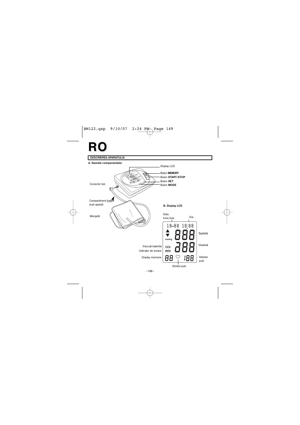 Mm hg, Mem ory | Elta BM122 User Manual | Page 149 / 181