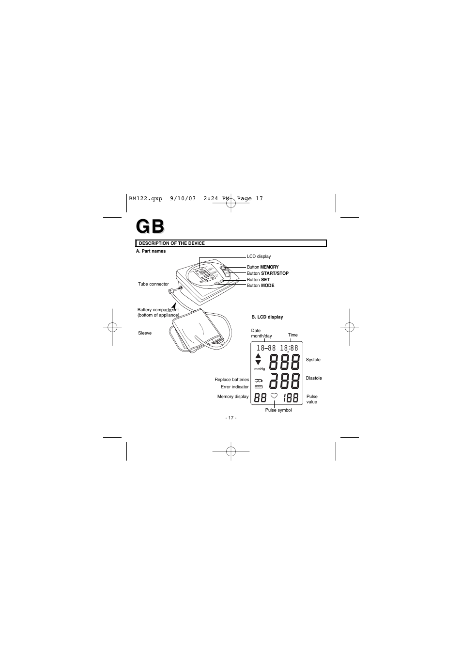 Mm hg, Mem ory | Elta BM122 User Manual | Page 17 / 181