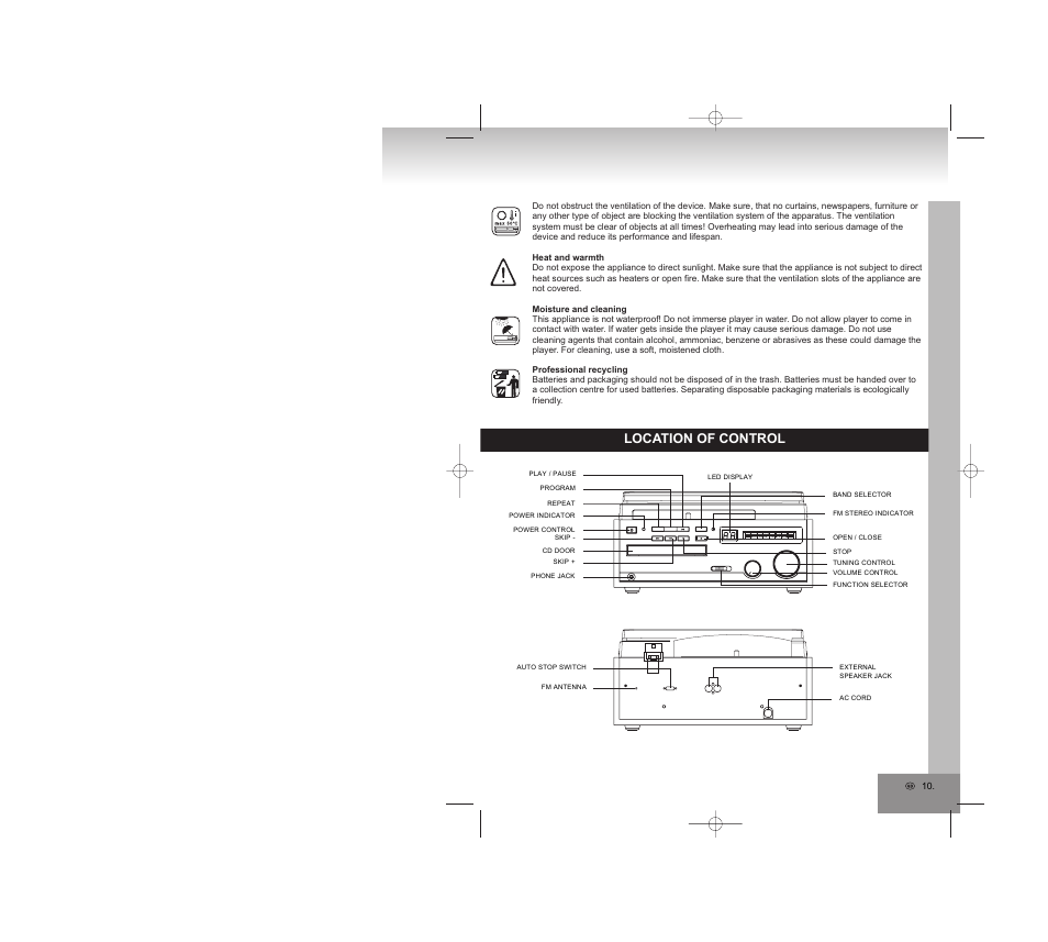 Location of control | Elta 2750G User Manual | Page 10 / 86