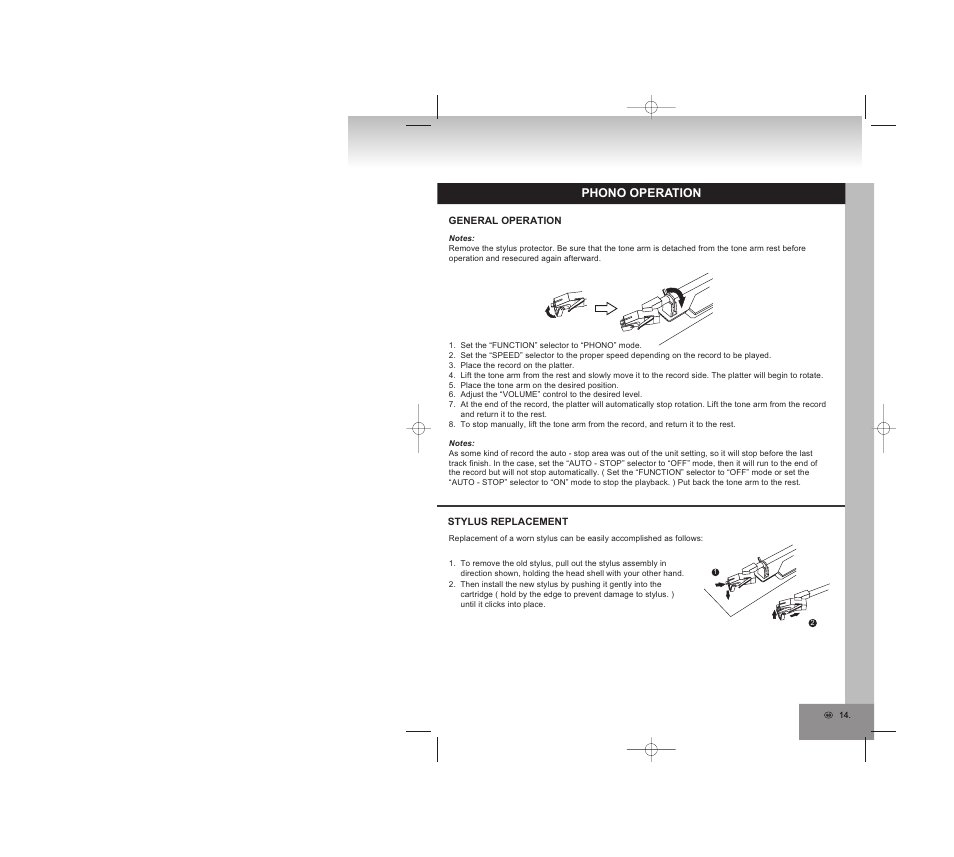Phono operation | Elta 2750G User Manual | Page 14 / 86