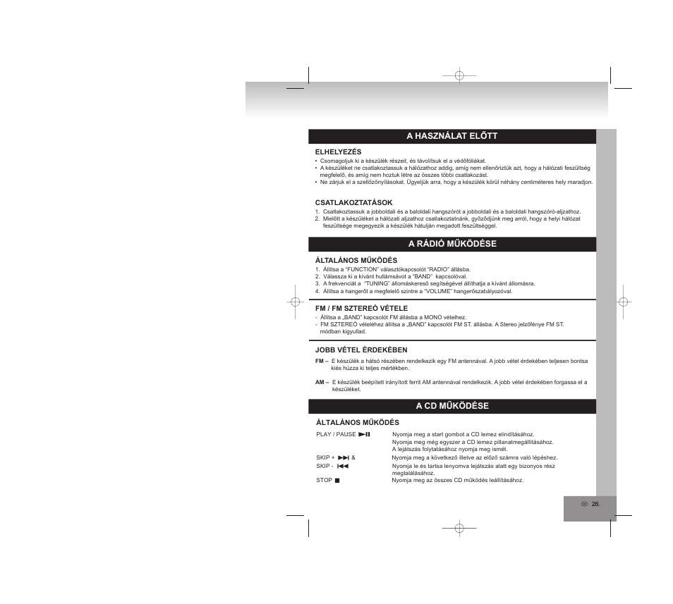 A rádió működése, A cd működése, A használat előtt | Elta 2750G User Manual | Page 26 / 86
