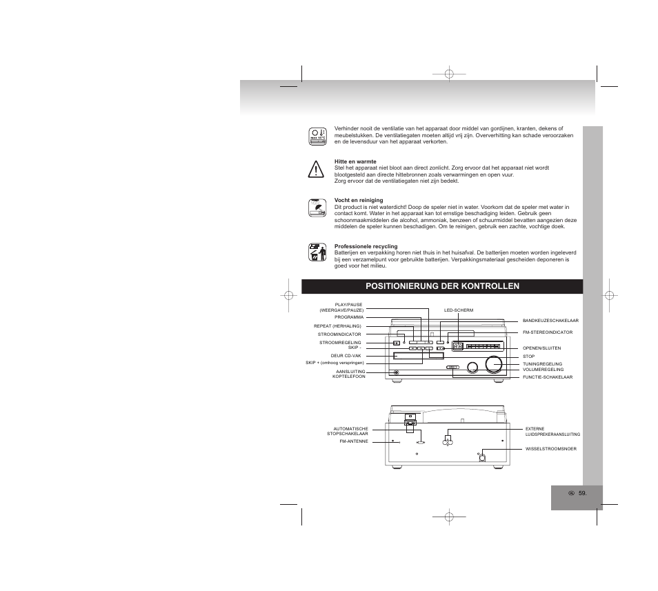 Positionierung der kontrollen | Elta 2750G User Manual | Page 59 / 86