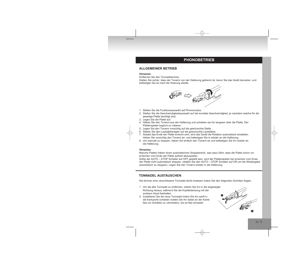 Phonobetrieb | Elta 2750G User Manual | Page 7 / 86