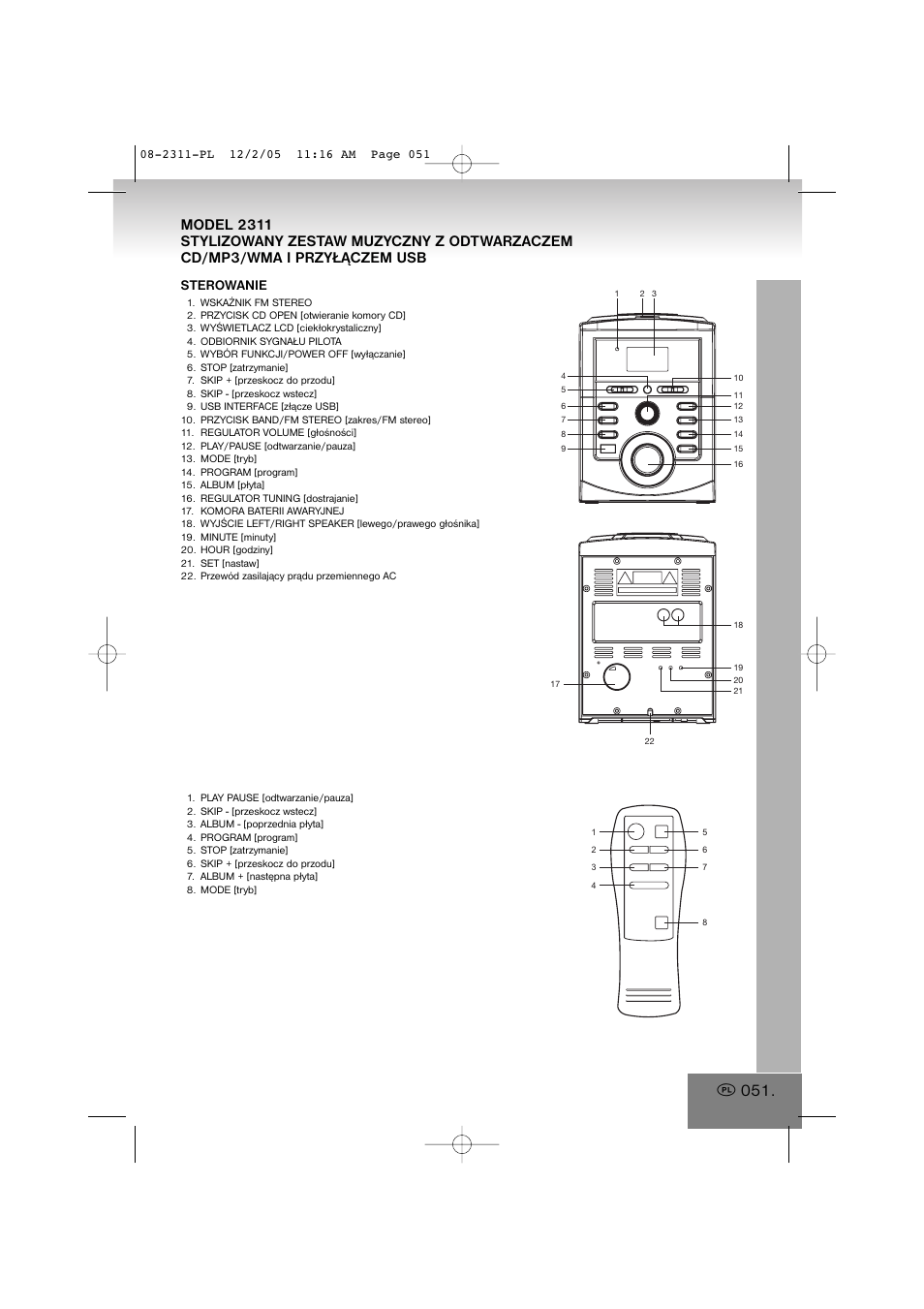 2311-pl.pdf, Sterowanie | Elta 2311 User Manual | Page 51 / 79
