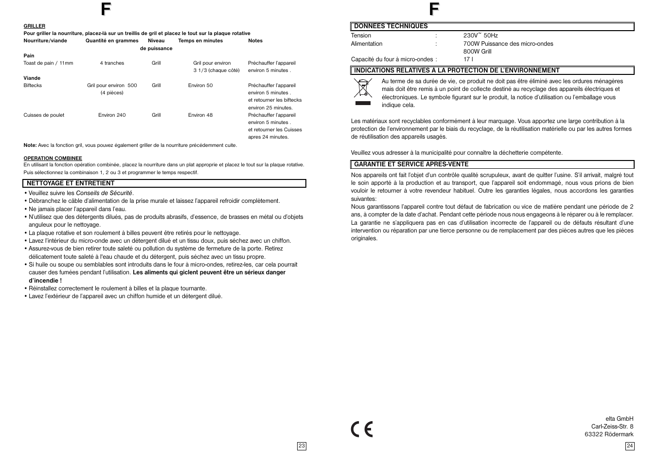 Elta MW170GE User Manual | Page 13 / 57
