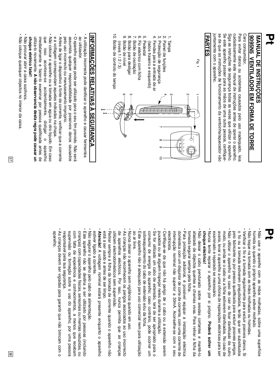 Partes, Informações rela tiv as à segurança | Elta 9095N5 User Manual | Page 20 / 43