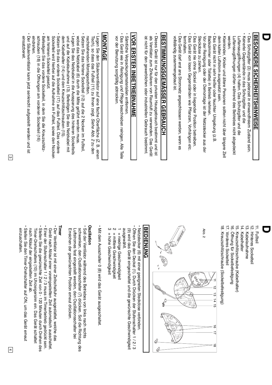 Besondere sicherheitshinweise, Bestimmungsgemässer gebrauch, Vor erster inbetriebnahme | Mont age, Bedienung | Elta 9095N5 User Manual | Page 3 / 43