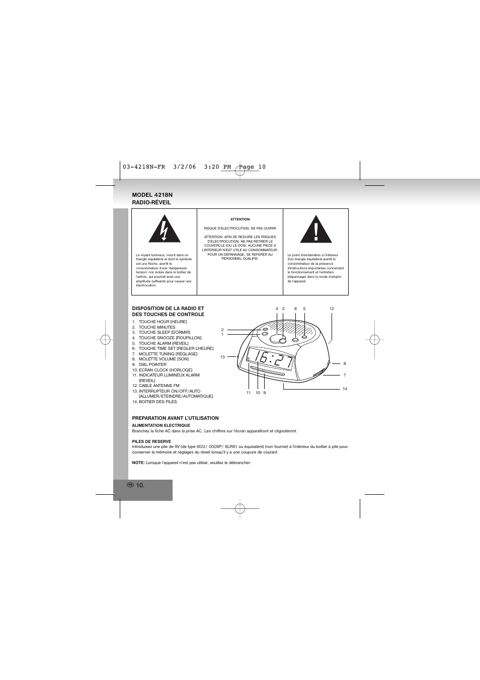 4218n-fr.pdf, Model 4218n radio-réveil | Elta 4218N User Manual | Page 10 / 46