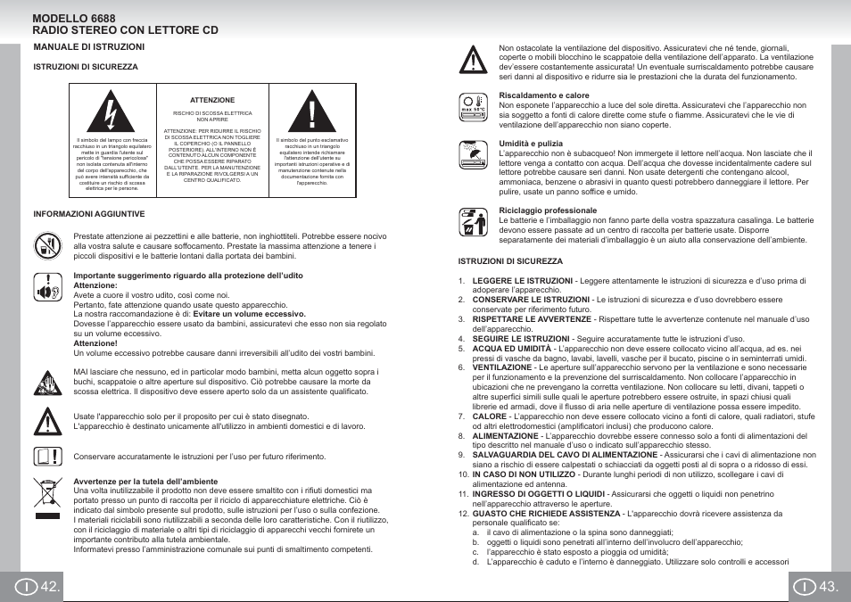 Elta_6688_im p042,43_i.pdf, Modello 6688 radio stereo con lettore cd | Elta 6688 User Manual | Page 22 / 71