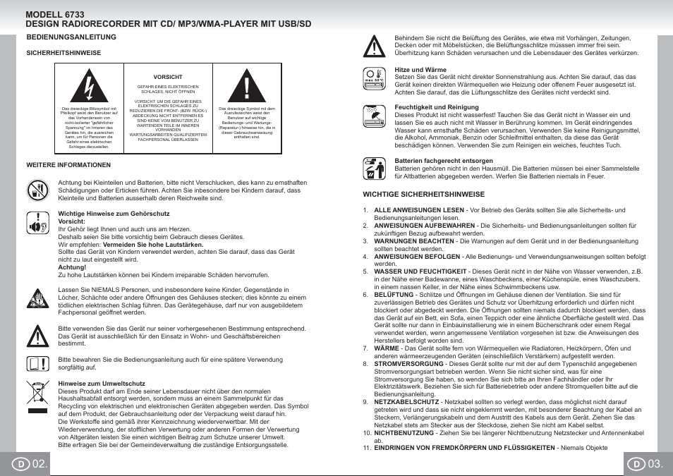 Elta 6733_im p002,03_d.pdf | Elta 6733 User Manual | Page 2 / 99
