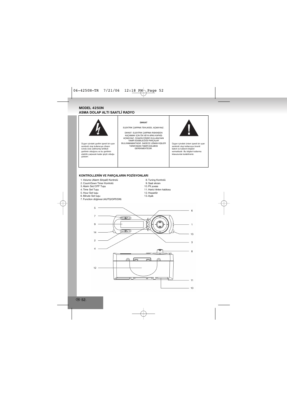 4250n.pdf, Model 4250n asma dolap alti saatlý radyo | Elta 4250N User Manual | Page 52 / 57