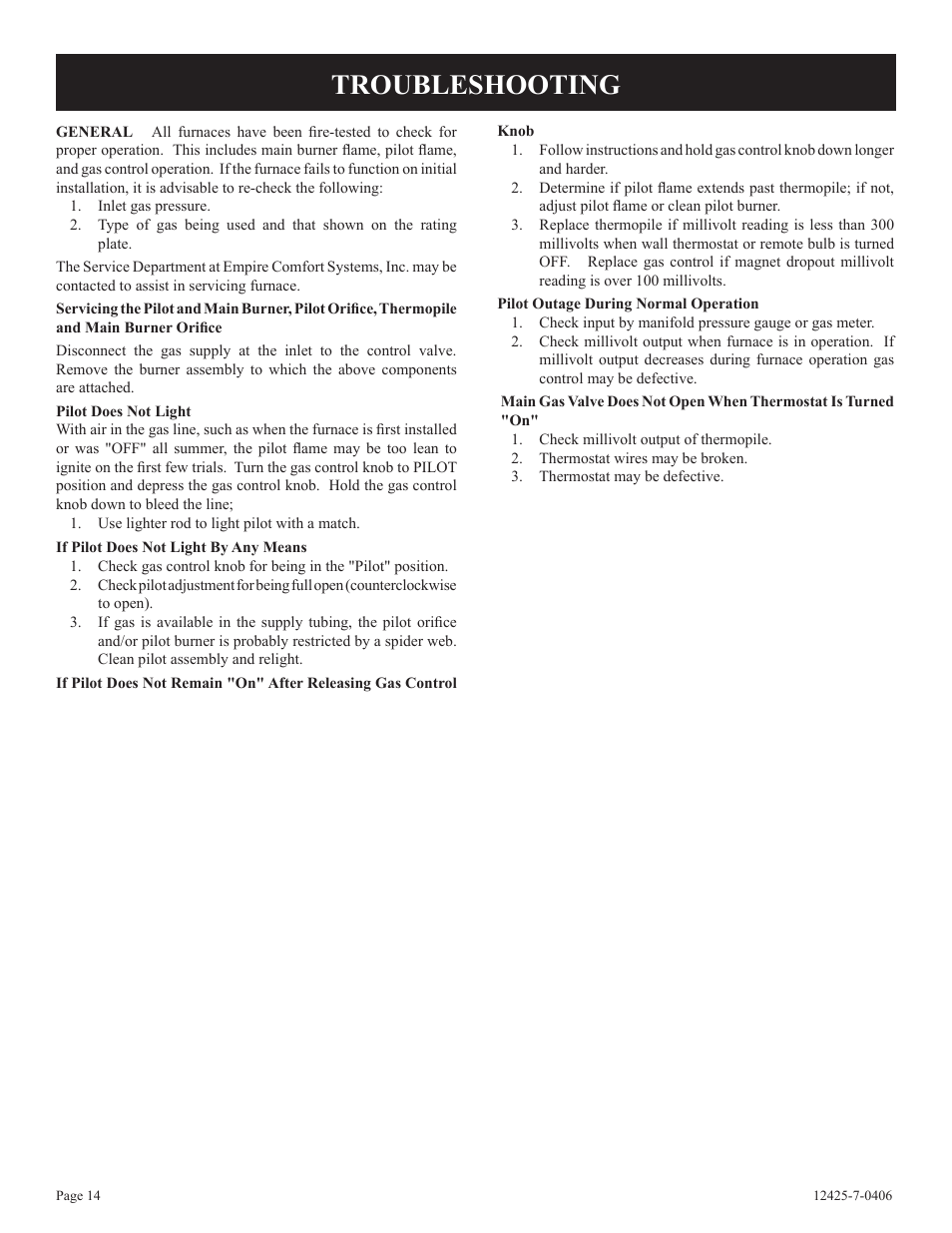 Troubleshooting | Empire Products GWT-25-2 User Manual | Page 14 / 20