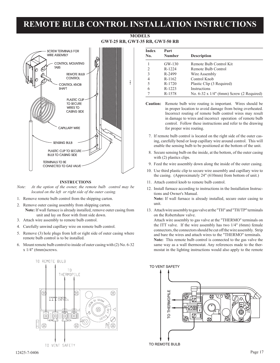 Remote bulb control installation instructions | Empire Products GWT-25-2 User Manual | Page 17 / 20