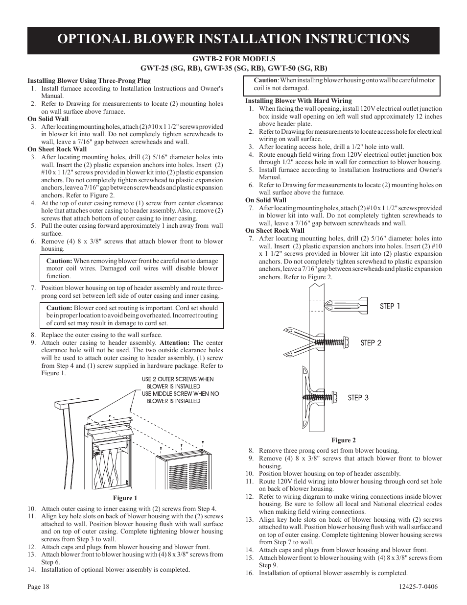 Optional blower installation instructions | Empire Products GWT-25-2 User Manual | Page 18 / 20