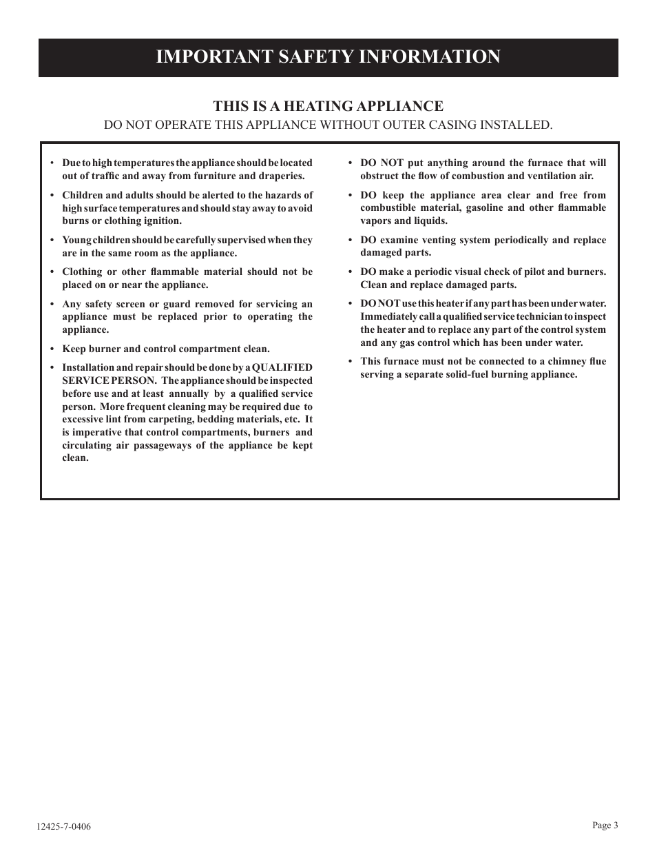 Important safety information, This is a heating appliance | Empire Products GWT-25-2 User Manual | Page 3 / 20