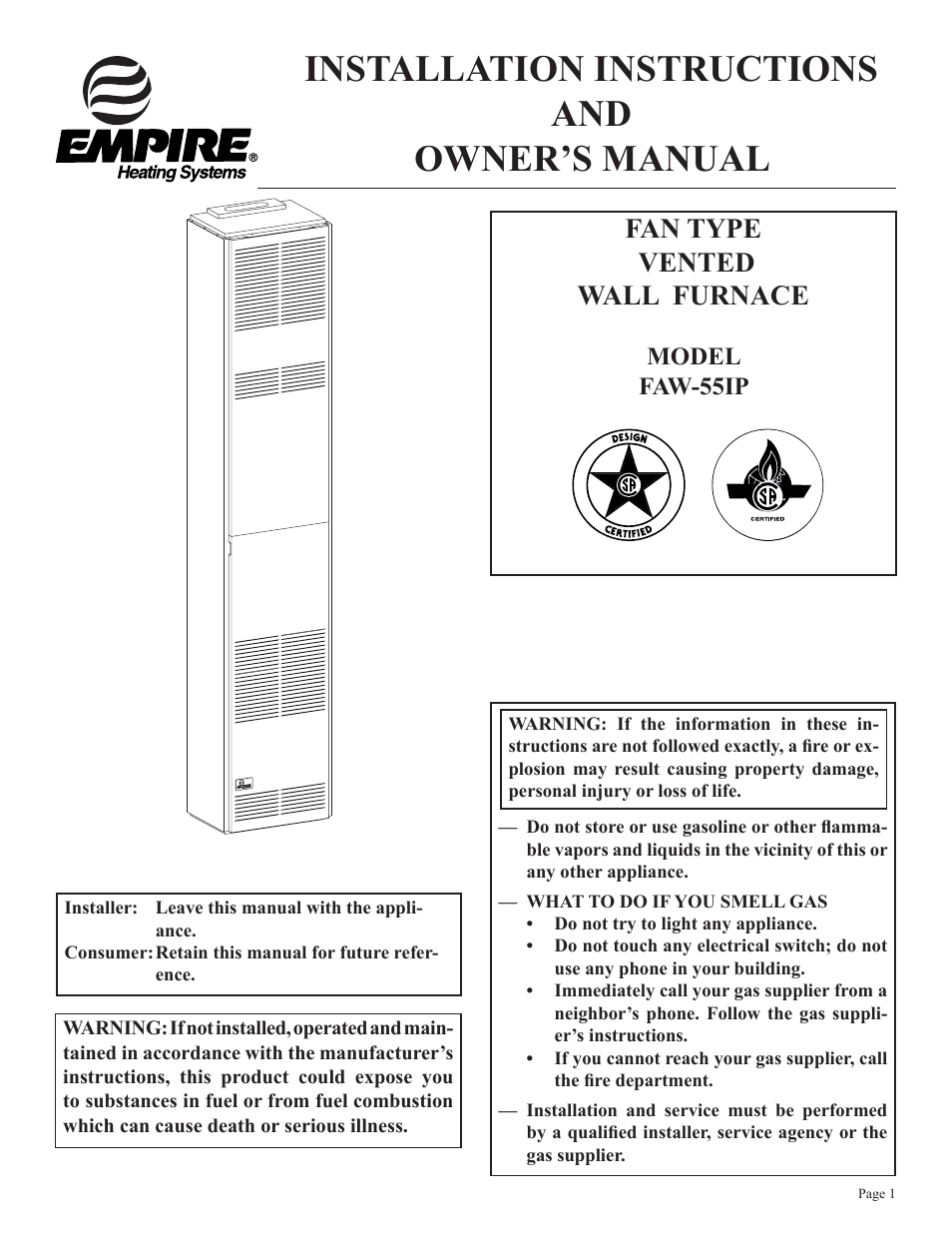 Empire Products FAW-55IP User Manual | 20 pages