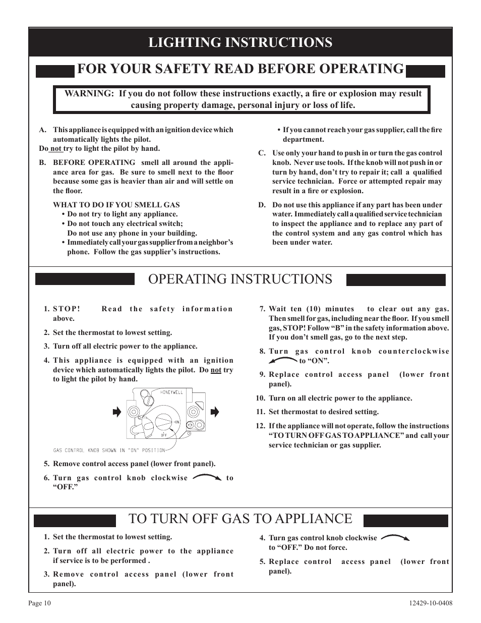 For your safety read before operating, Lighting instructions | Empire Products FAW-55IP User Manual | Page 10 / 20