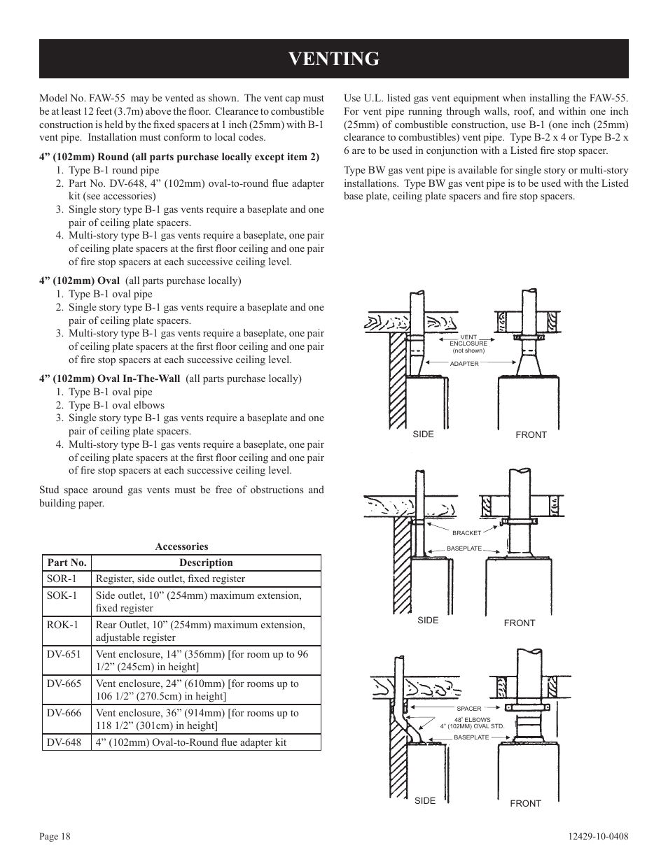Venting | Empire Products FAW-55IP User Manual | Page 18 / 20