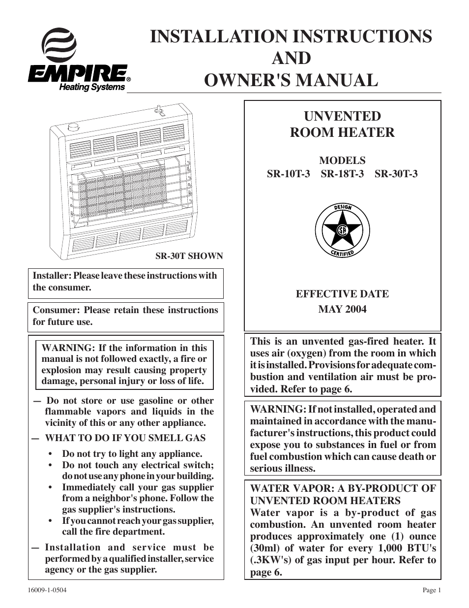 Empire Products SR-18T-3 User Manual | 24 pages