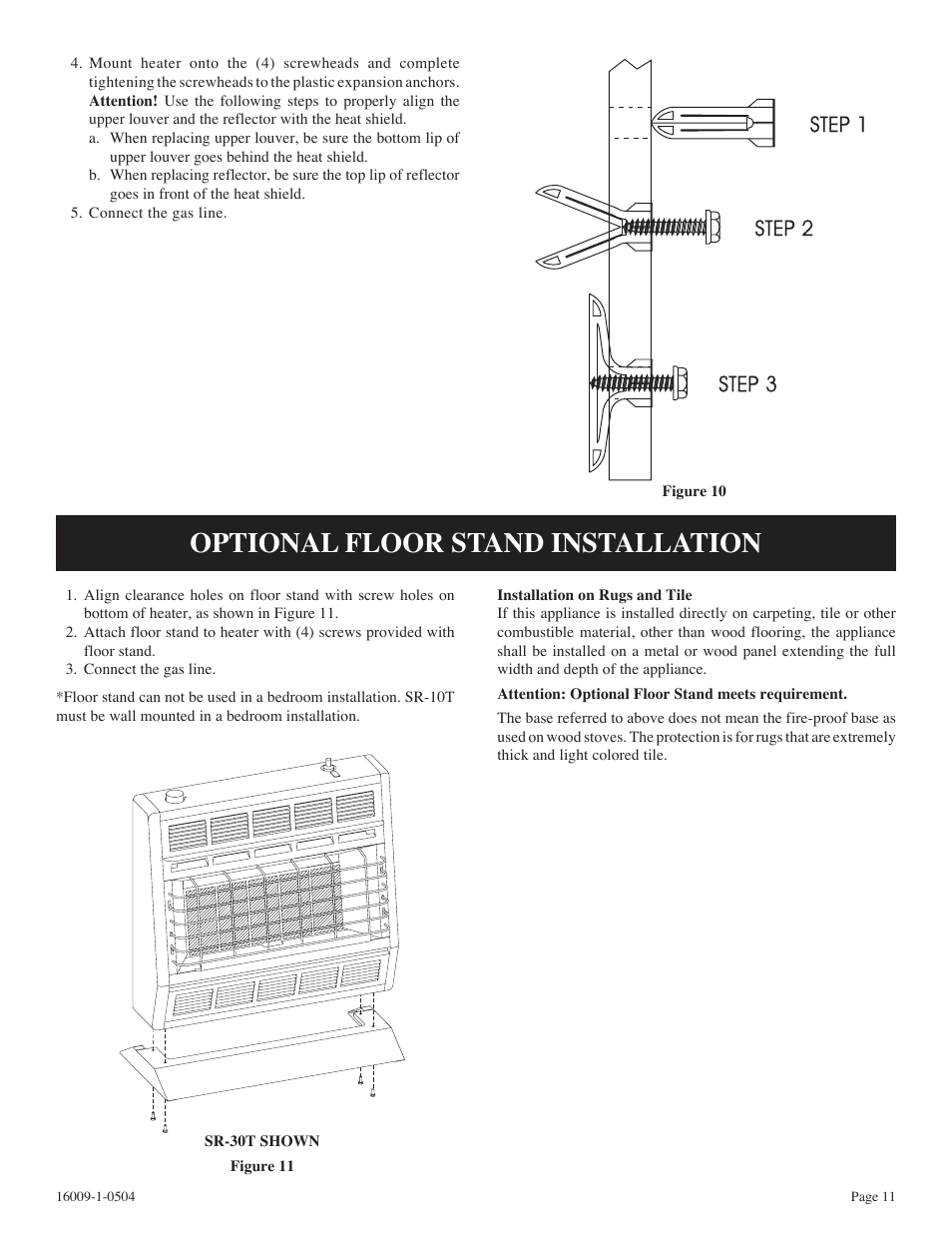 Optional floor stand installation | Empire Products SR-18T-3 User Manual | Page 11 / 24