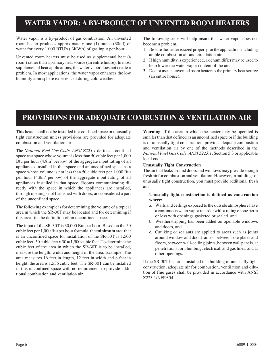 Water vapor: a by-product of unvented room heaters | Empire Products SR-18T-3 User Manual | Page 6 / 24