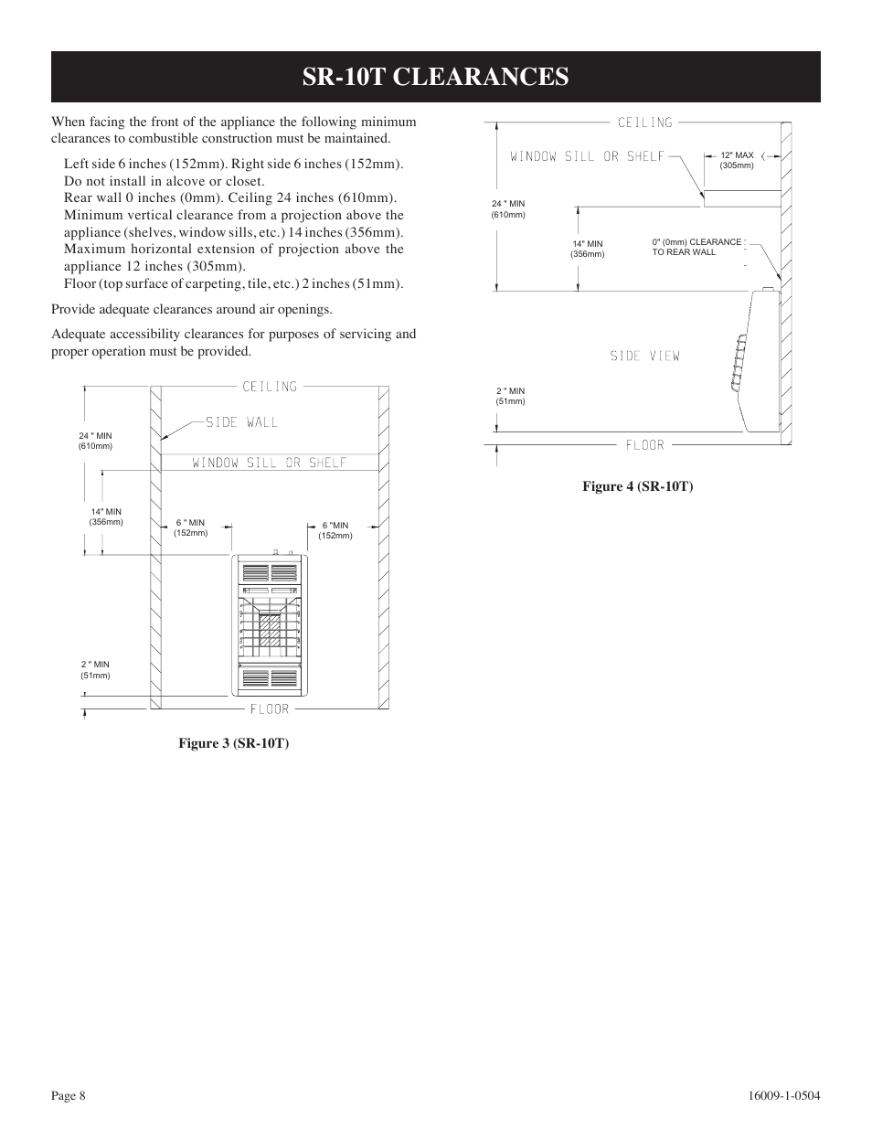 Sr-10t clearances | Empire Products SR-18T-3 User Manual | Page 8 / 24