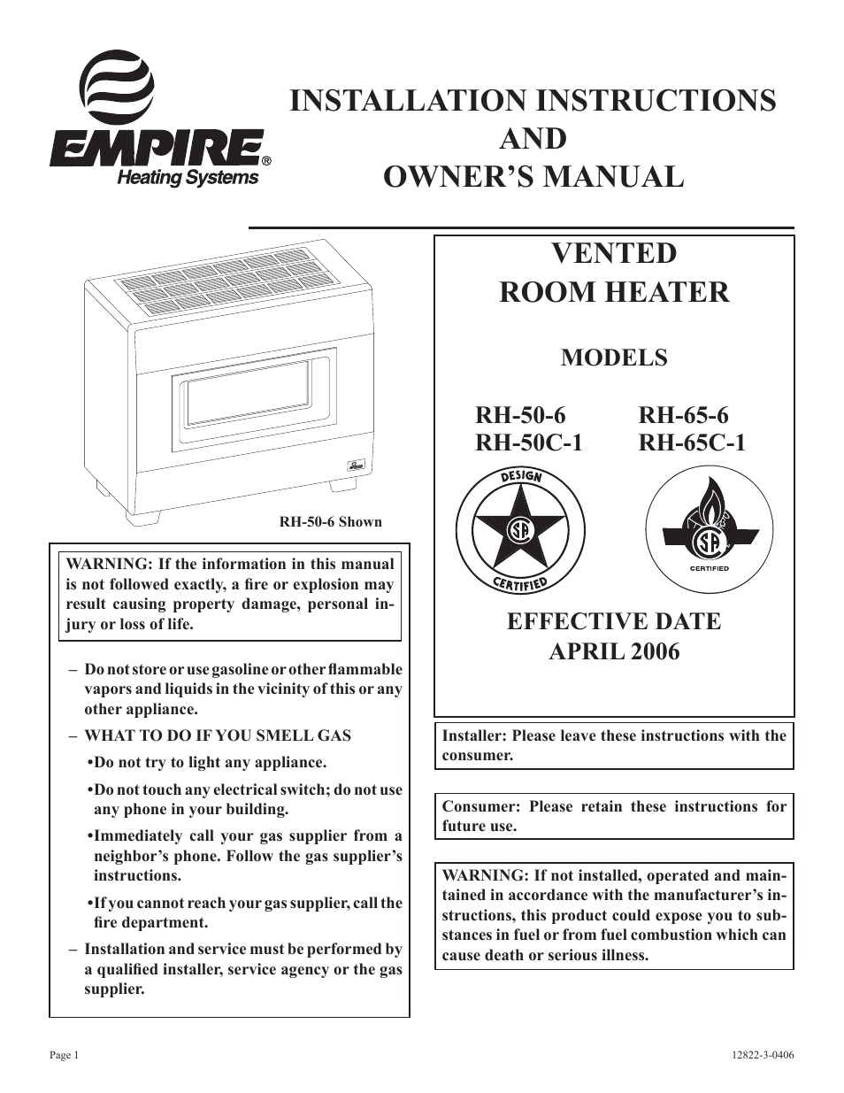 Empire Products RH-50-6 User Manual | 20 pages