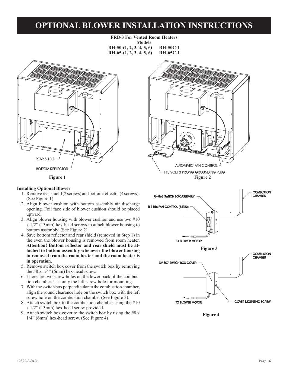 Optional blower installation instructions | Empire Products RH-50-6 User Manual | Page 16 / 20