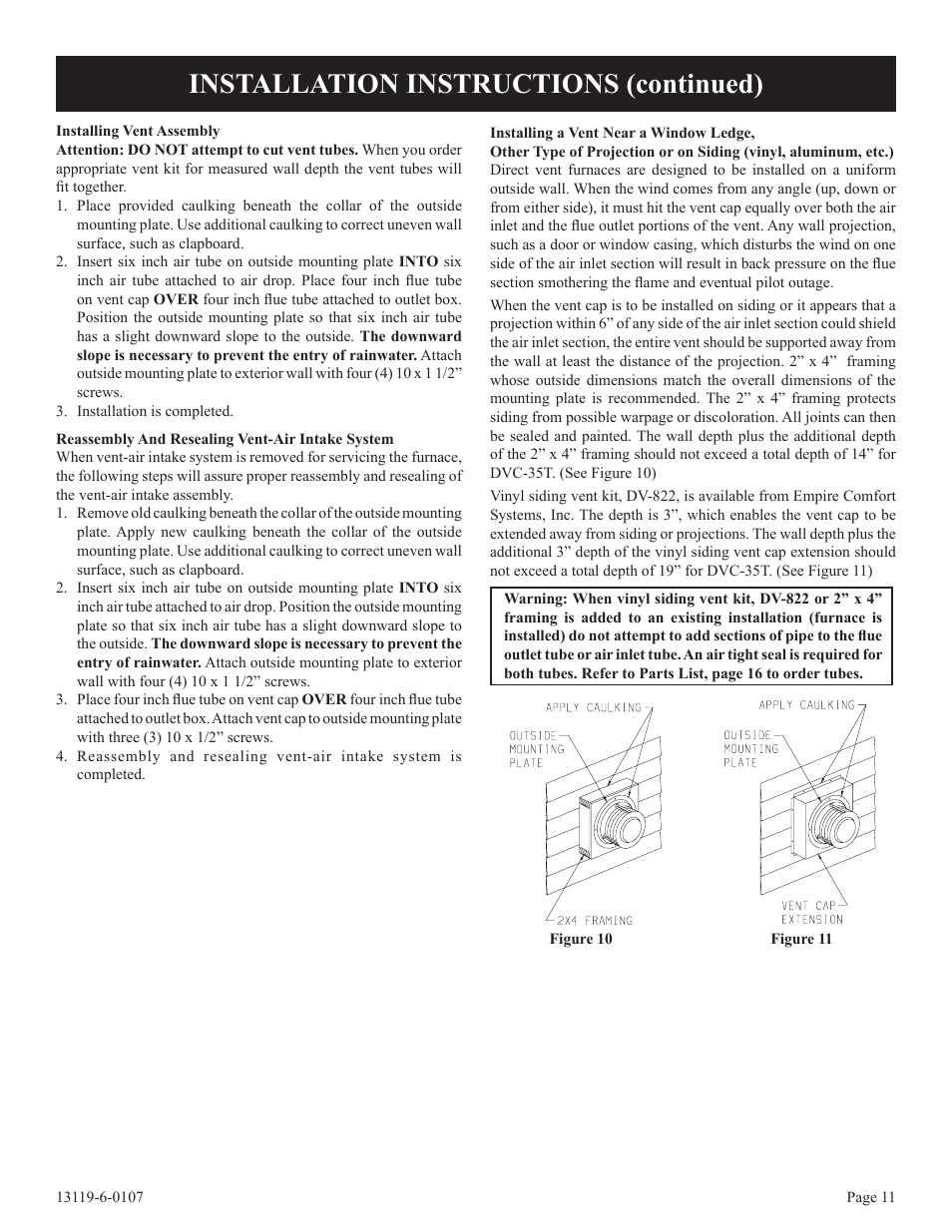 Installation instructions (continued) | Empire Products DVC-35T-1 User Manual | Page 11 / 24