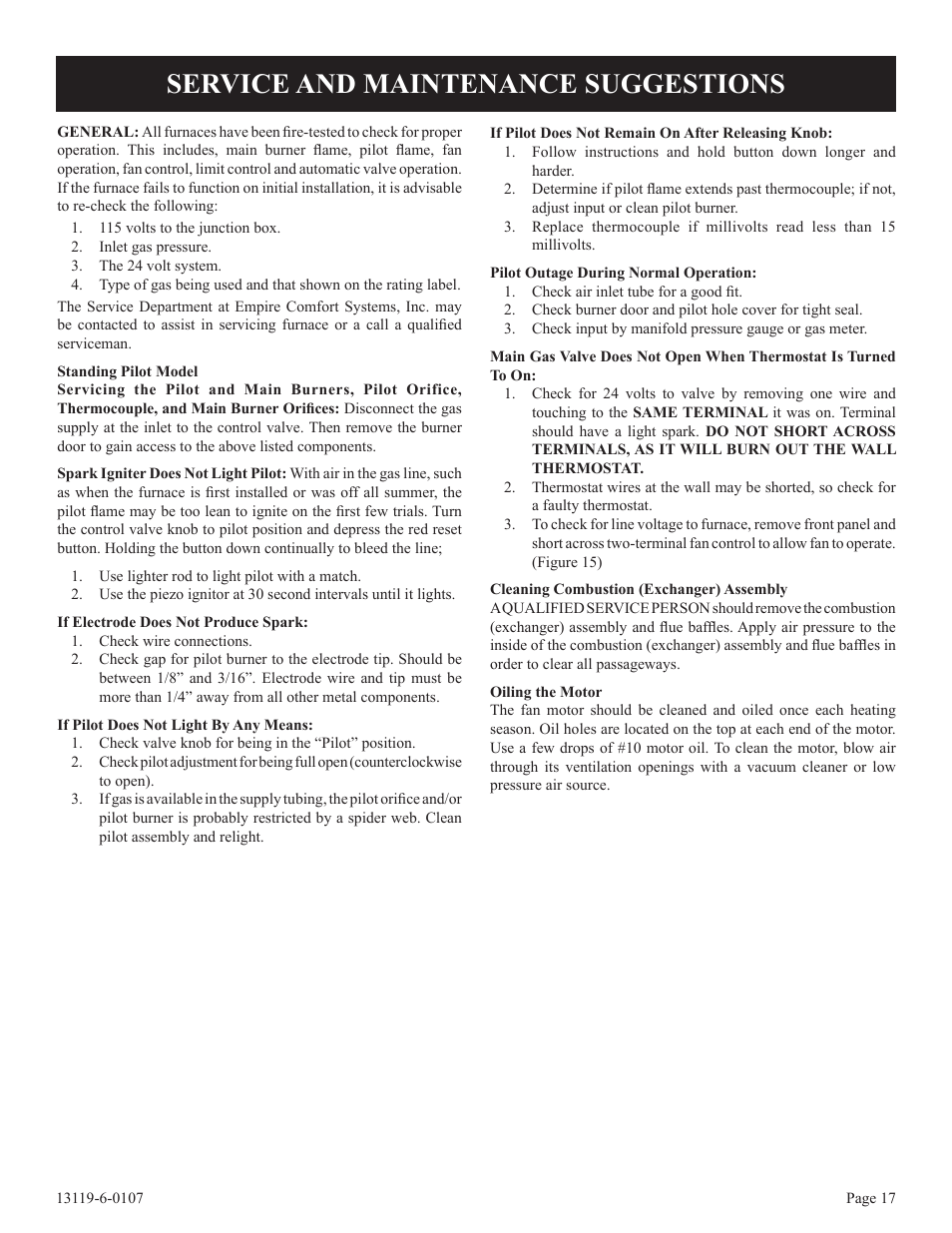 Service and maintenance suggestions | Empire Products DVC-35T-1 User Manual | Page 17 / 24