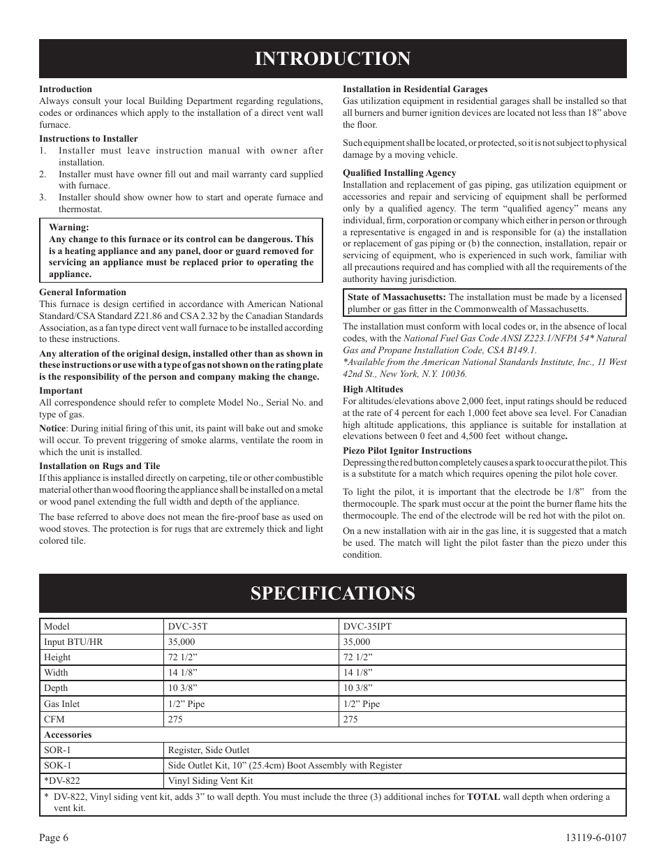 Introduction specifications | Empire Products DVC-35T-1 User Manual | Page 6 / 24