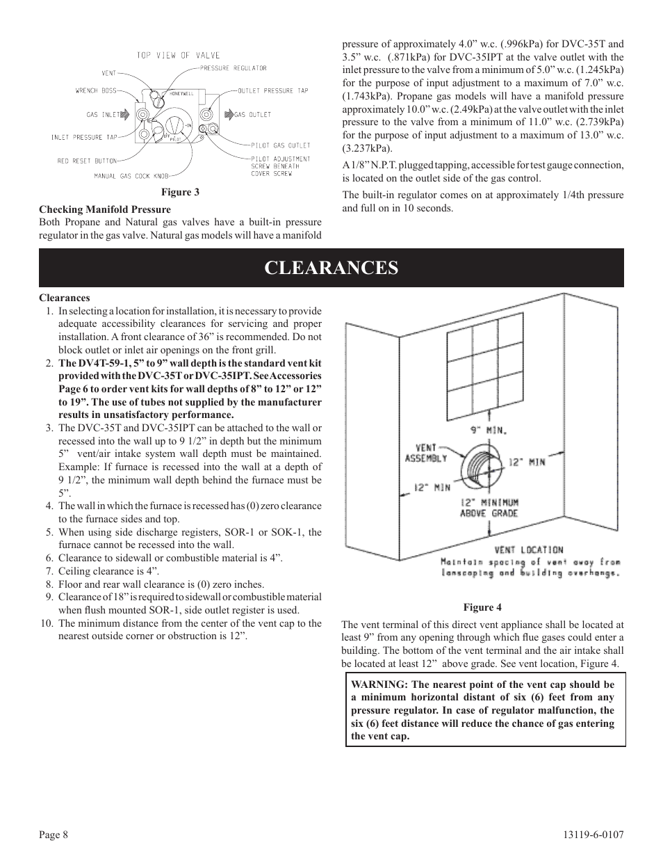 Clearances | Empire Products DVC-35T-1 User Manual | Page 8 / 24