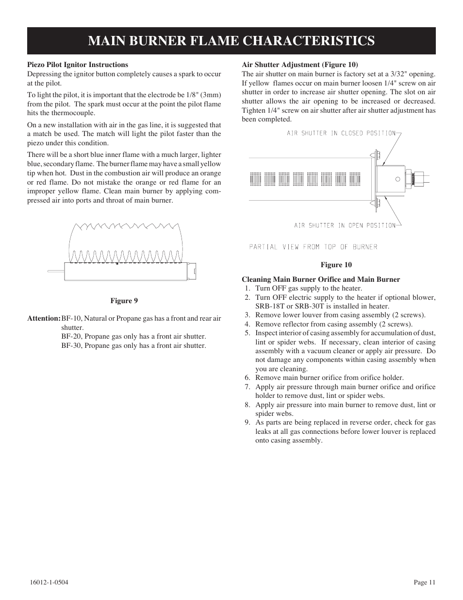 Main burner flame characteristics | Empire Products BF-30-2 User Manual | Page 11 / 20