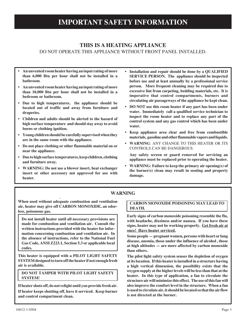 Important safety information, This is a heating appliance | Empire Products BF-30-2 User Manual | Page 3 / 20