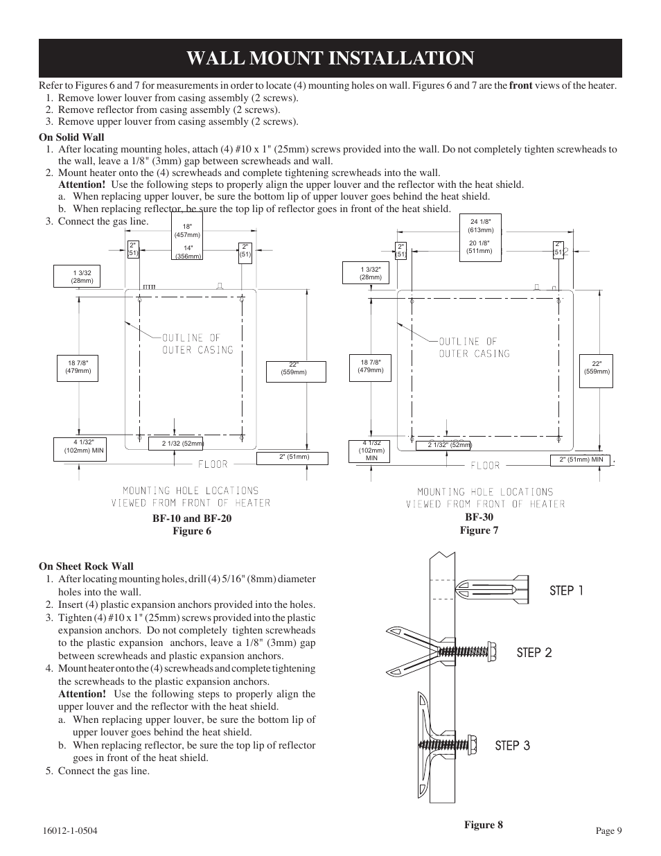 Wall mount installation | Empire Products BF-30-2 User Manual | Page 9 / 20